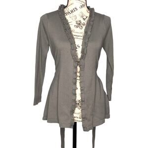 The Limited MEDIUM Gray Open Front Ribbon Detail Ribbed Arm Tie Cardigan